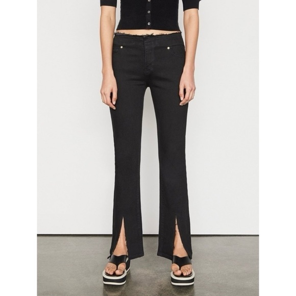 FRAME Le Pixie Cutoff Waist Slit Hem Mini Boot Jeans Film Noir Size 25 - Picture 2 of 11